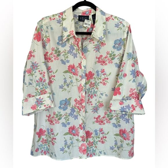 Crazy Horse Button Down Floral Shirt Women's Size X-Large 3/4 Sleeve. Pastel - Picture 1 of 8
